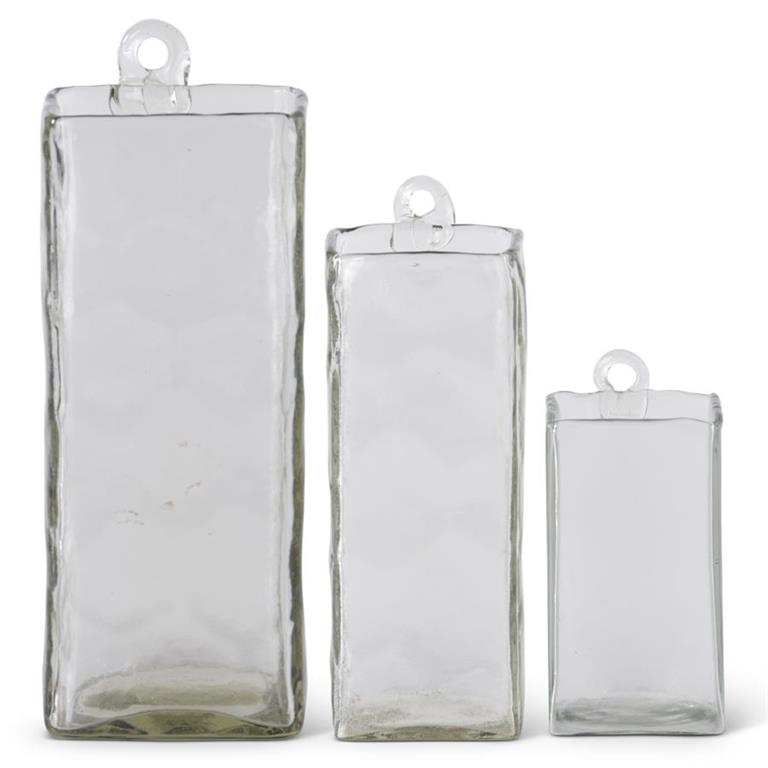 8.5" Hand Blown Sq. Glass Glass Hanging Vase