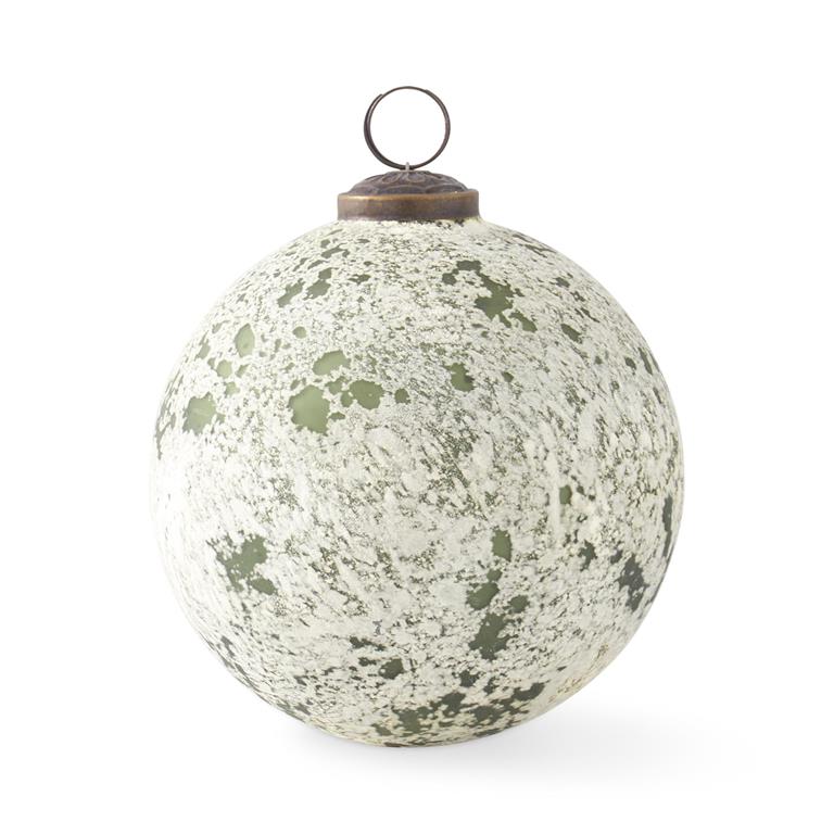 5" Dark Green & White Speckle Glass Ornament