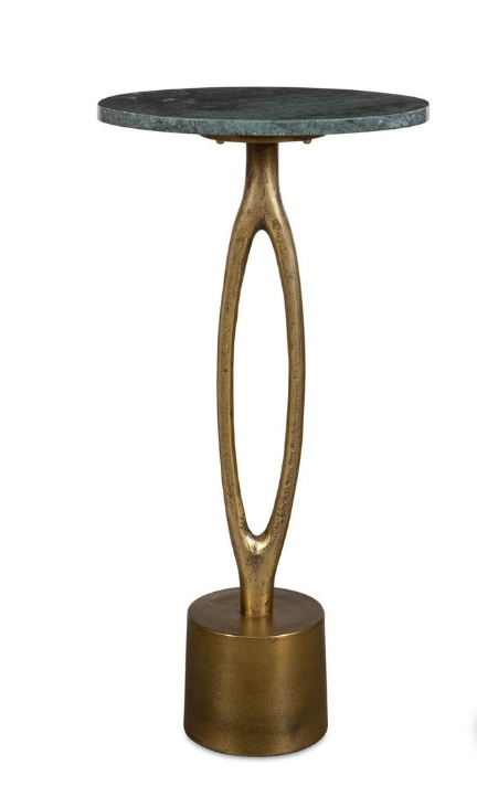 Accent Table - Antique Brass with Green Marble Top