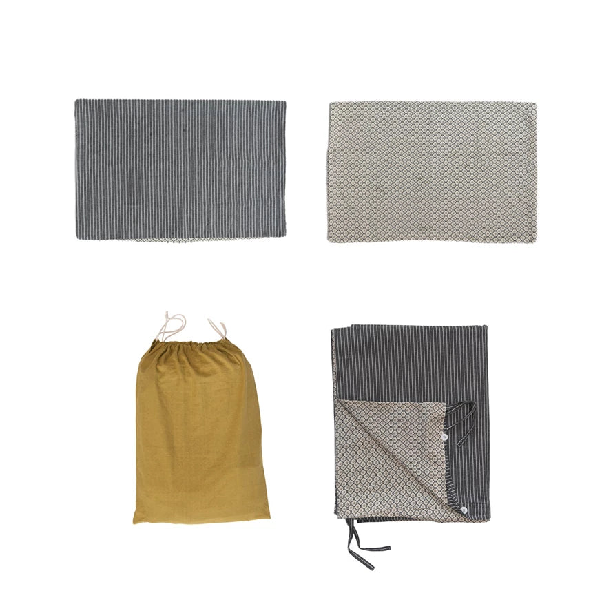 Cotton Double Sided Duvet Cover with 2 King Shams, King, Set of 3 in Drawstring Bag