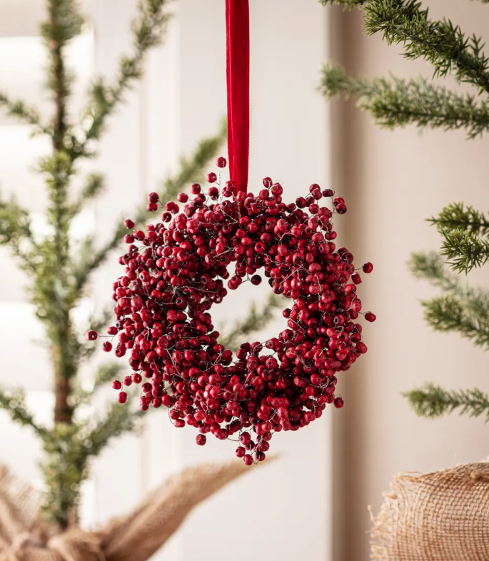 Red Wooden Bead Berry Wreath