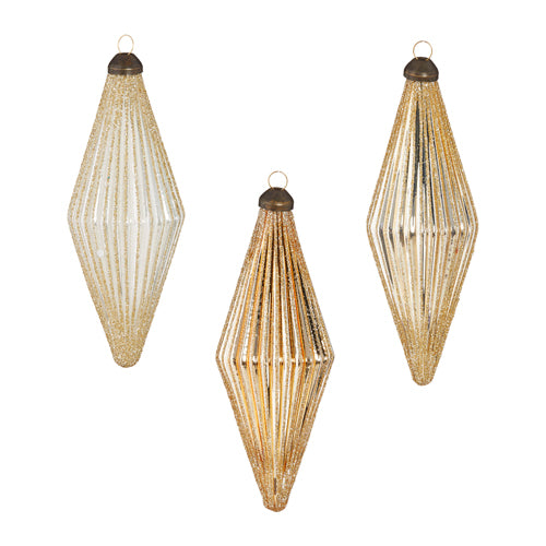 5.5" Glittered Diamond Ribbed Ornament