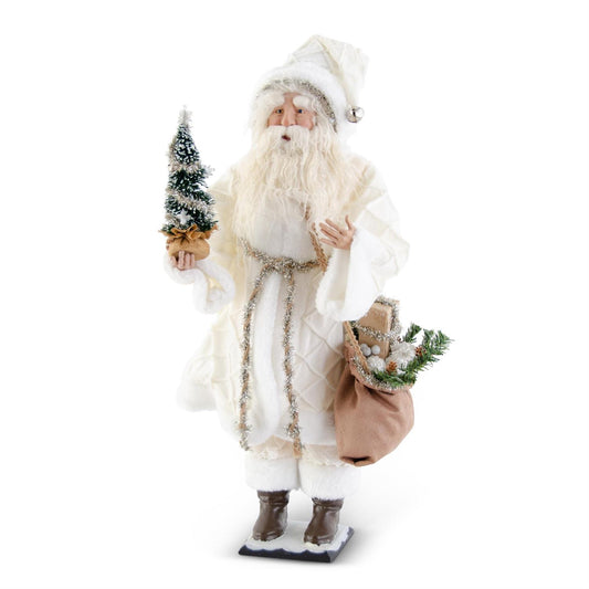 28" Santa In White Coat w/Tree & Sack