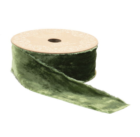 Raw Edge Green Velvet Ribbon - 2" x 3'