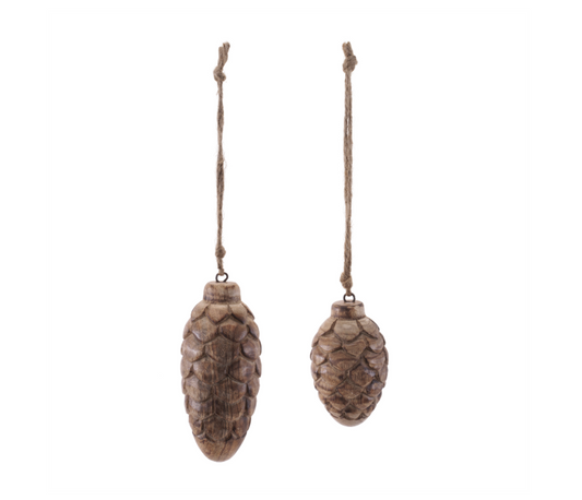 Wood Pine Cone Ornament 5.75"