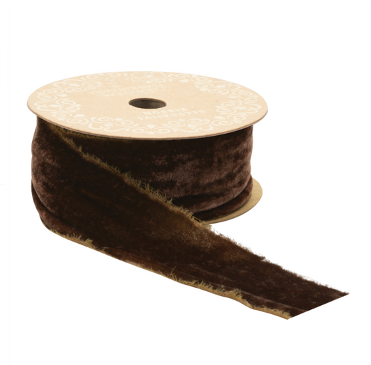 Raw Edge Brown Velvet Ribbon - 2" x 3'