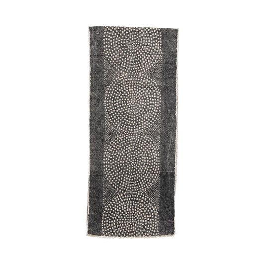 Stonewashed Cotton Canvas Table Runner with Dot Pattern and Frayed Edges