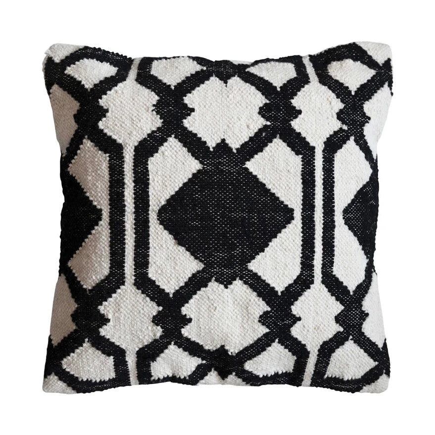 20" Woven Wool & Cotton Pillow w/ Pattern, Polyester Fill