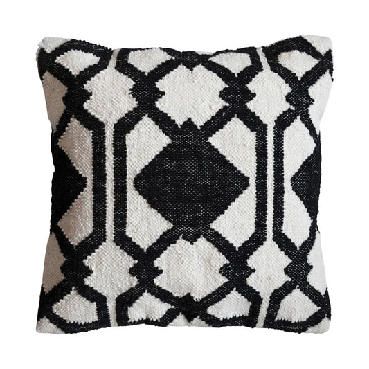 20" Woven Wool & Cotton Pillow w/ Pattern, Polyester Fill