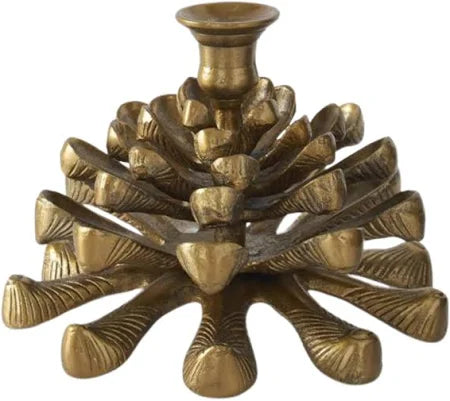 6.75 " Antique Gold Metal Pinecone Taper Holder